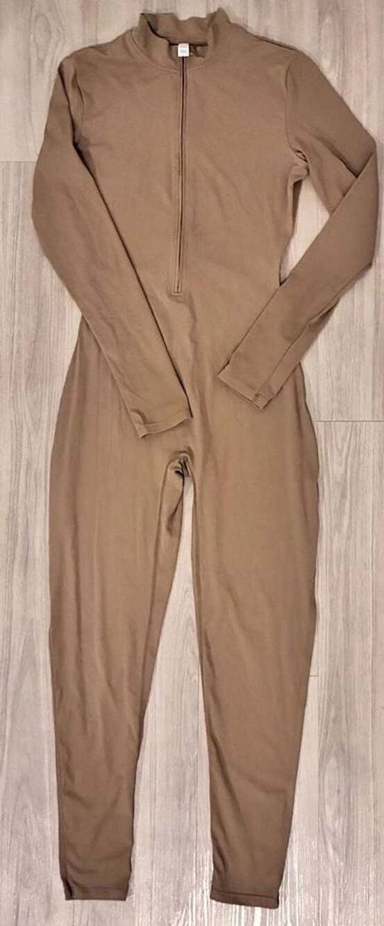 Long Sleeve Front-Zip Mock Neck Activewear Jumpsuit